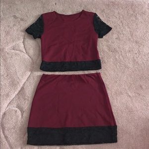 Maroon Crop Top and Skirt Set